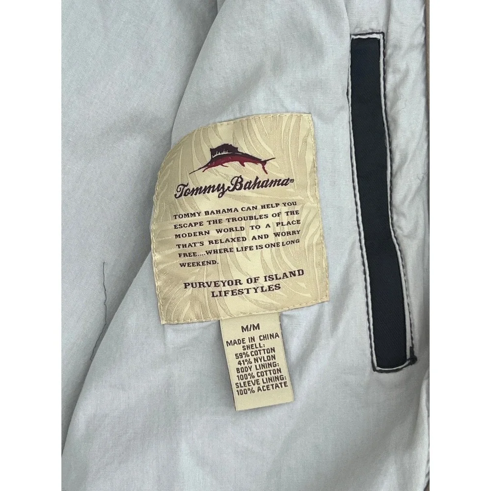Tommy Bahama Mens Full Zip‎ Harrington Jacket Black Nautical Lining Stand Collar